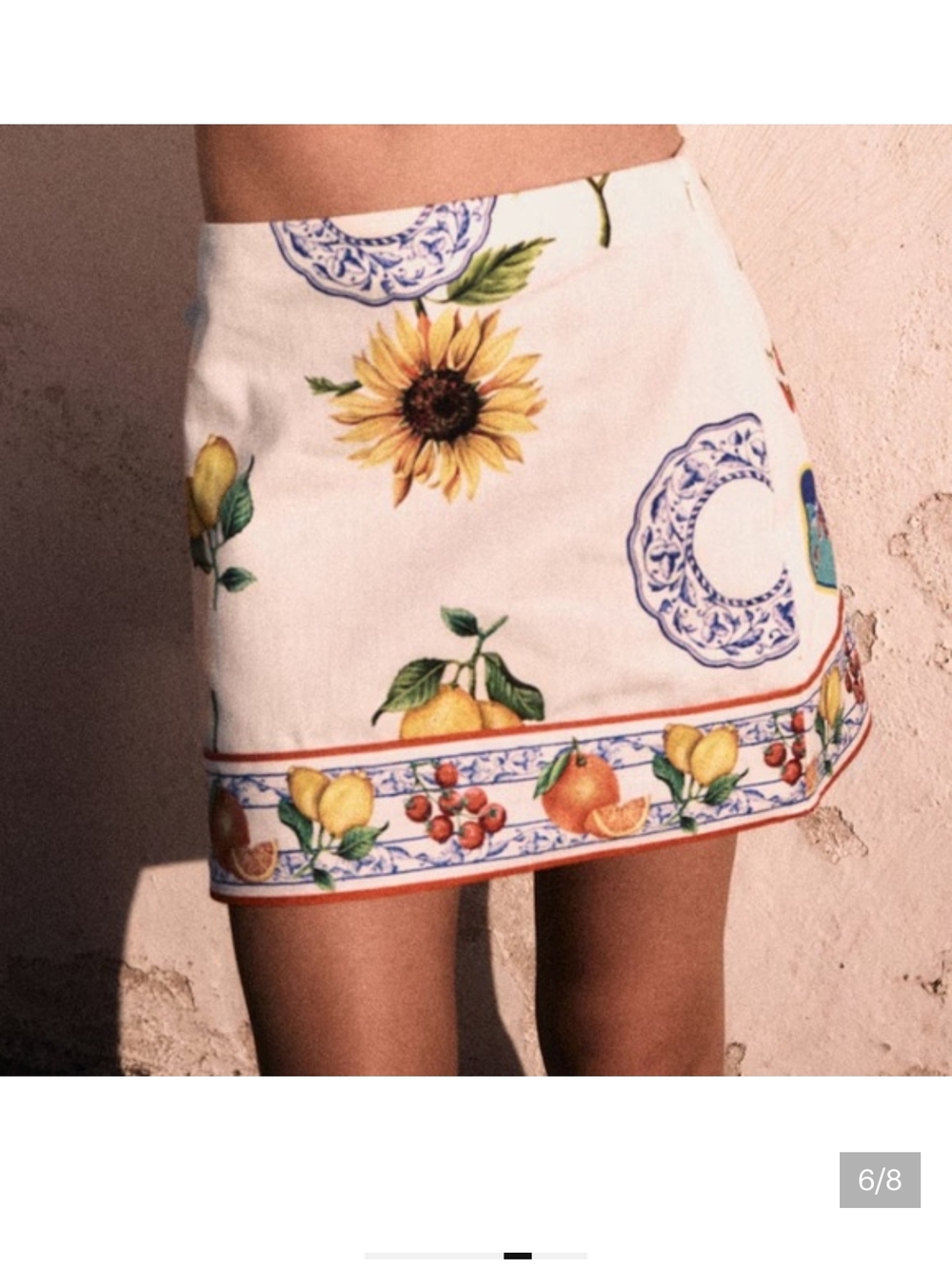 H&M White Mini Skirt with Fruits And Flowers Print